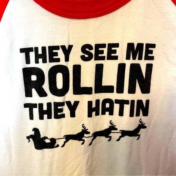 Christmas Santa They See Me Rollin They Hating baseball tee youth size 6 - Picture 4 of 5